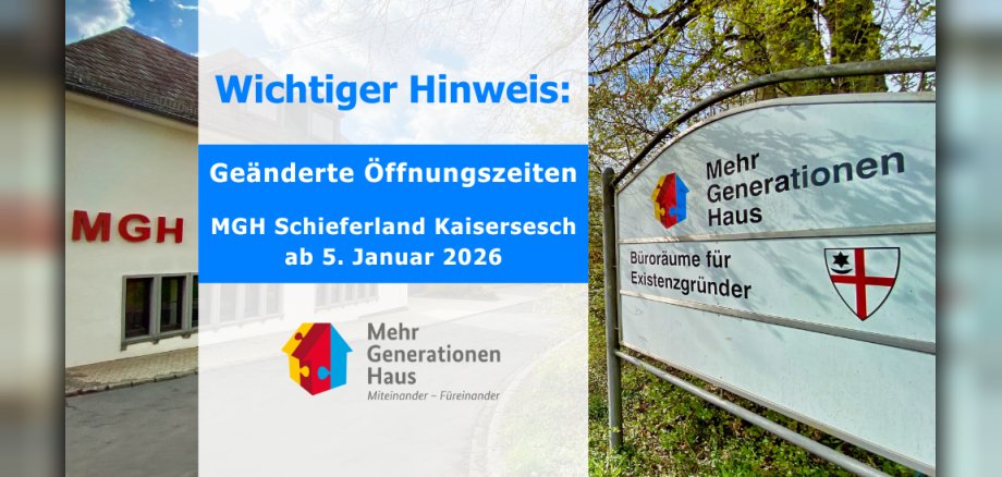 Gebäude des Mehrgenerationenhauses mit dem Hinweis auf die geänderten Öffnungszeiten ab dem 5. Januar 2026.